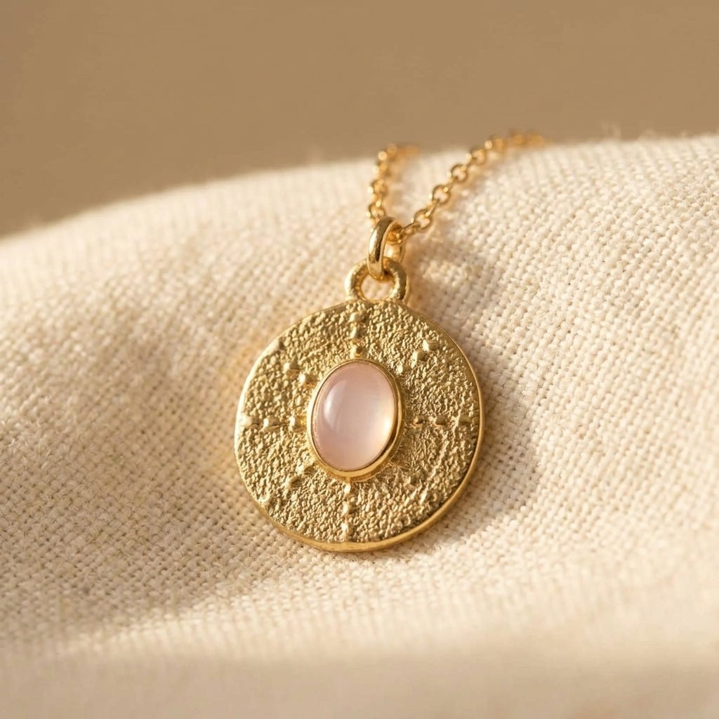 Stone Pendant in Round Frame in Gold Colour with Classic Setting
