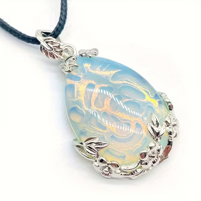 Moonlit-Look Stone Pendant Necklace with Soft Glow