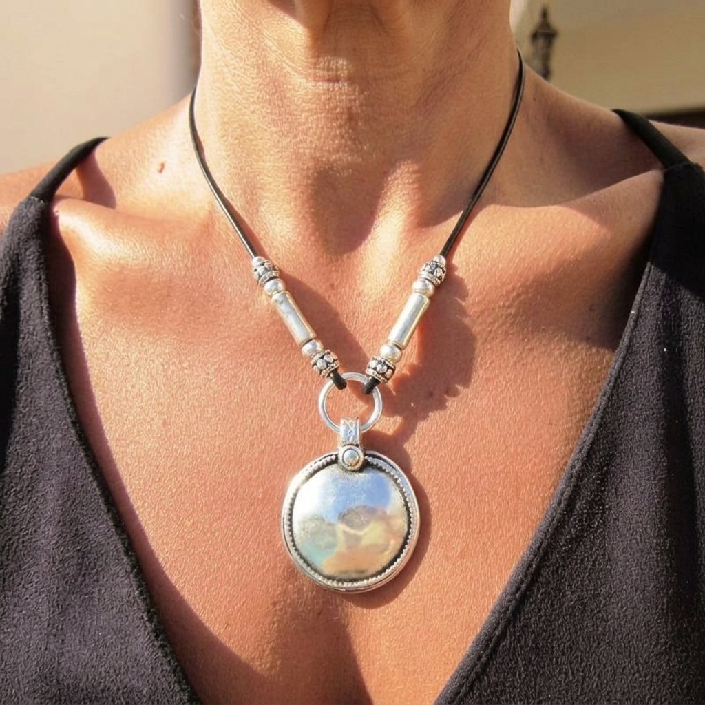 Disc Pendant Necklace with Clean Design in Silver Colour