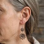 Vintage-Style Sunflower Dangle Earrings in Silver Colour