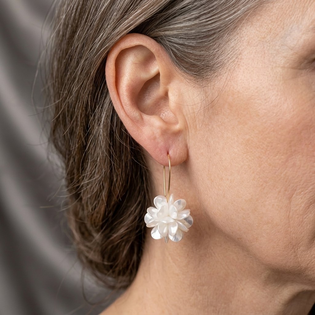 White Blossom Hook Earrings with Fresh Floral Look