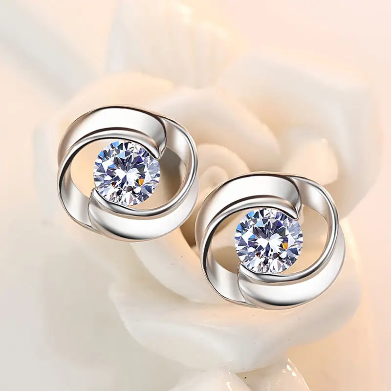 Spiral Earrings with Zirconia in Silver Colour and Bright Sparkle