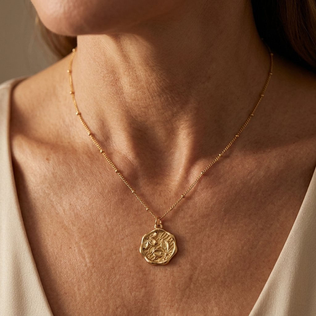 Vintage-Style Floral Medallion Pendant in Gold Colour