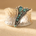 Wide Blue-Green Inlay Statement Ring with Bohemian Feel