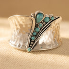 Wide Blue-Green Inlay Statement Ring with Bohemian Feel