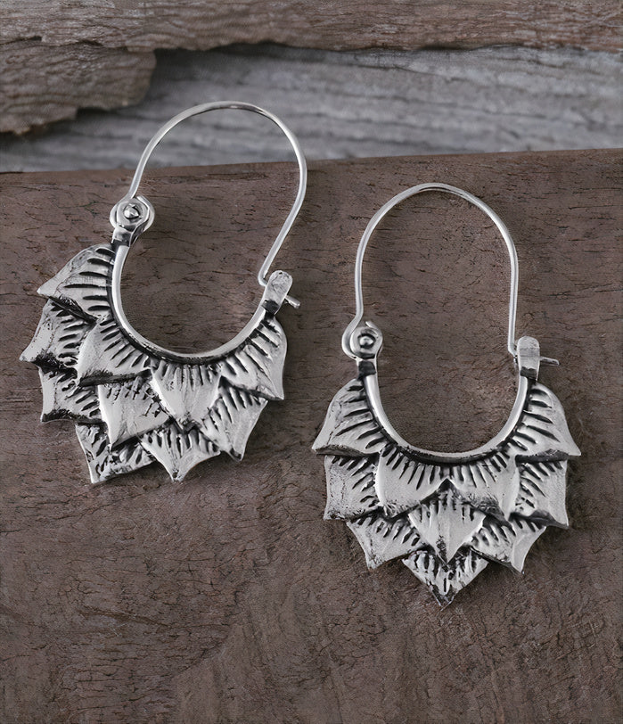Scalloped Tiara Hoop Earrings in Silver Colour with Regal Touch