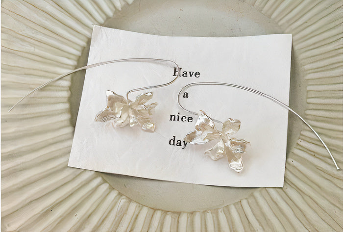 Vintage-Style Flower Earrings with Petal Detail in Silver Colour