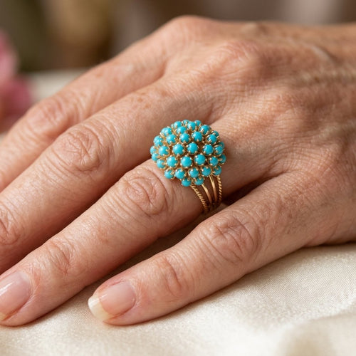 Adjustable Cocktail Ring with Blue-Green Stone Cluster
