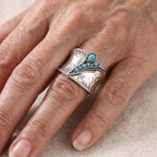Wide Blue-Green Inlay Statement Ring with Bohemian Feel