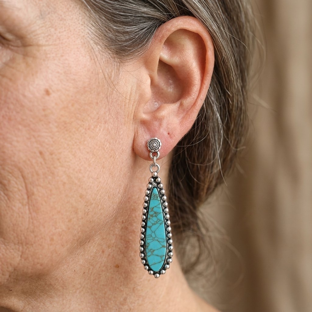 Southwestern-Style Blue-Green Stone Teardrop Earrings