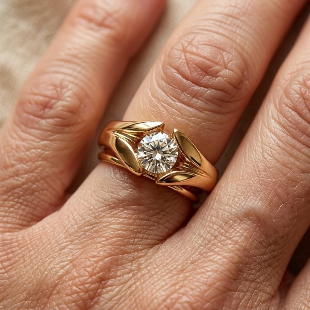 Rund ring med infälld zirkonia, slät fattning och ren profil