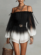 Off shoulder-jumpsuit med toning i chiffongärmarna