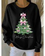 Sweatshirt med rund halsringning och festligt tryck