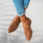 Leather Look Moccasins with Contoured Footbed and Rubber Sole