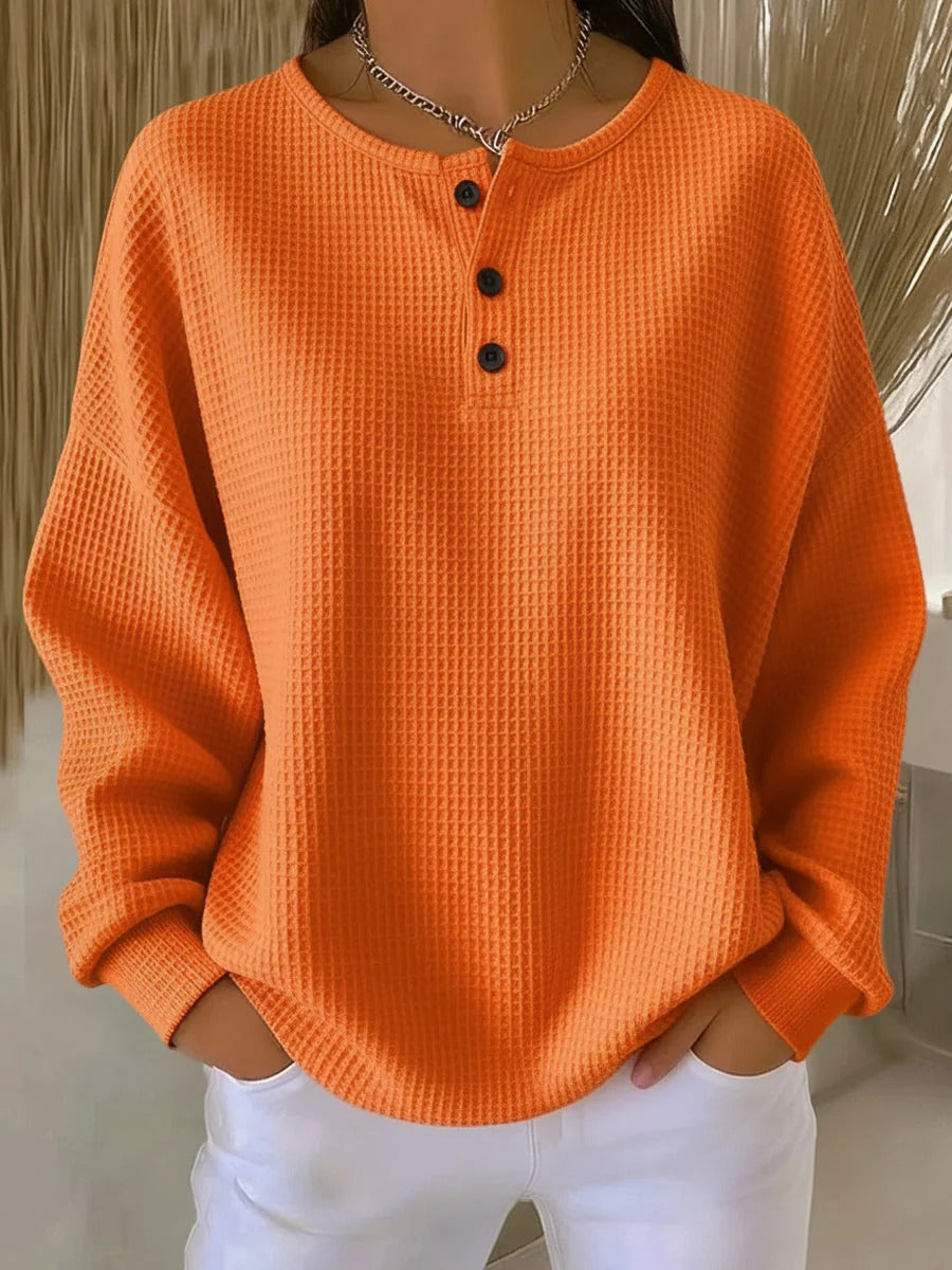 Vaffelstickad henley-tröja med knäppning vid halsen