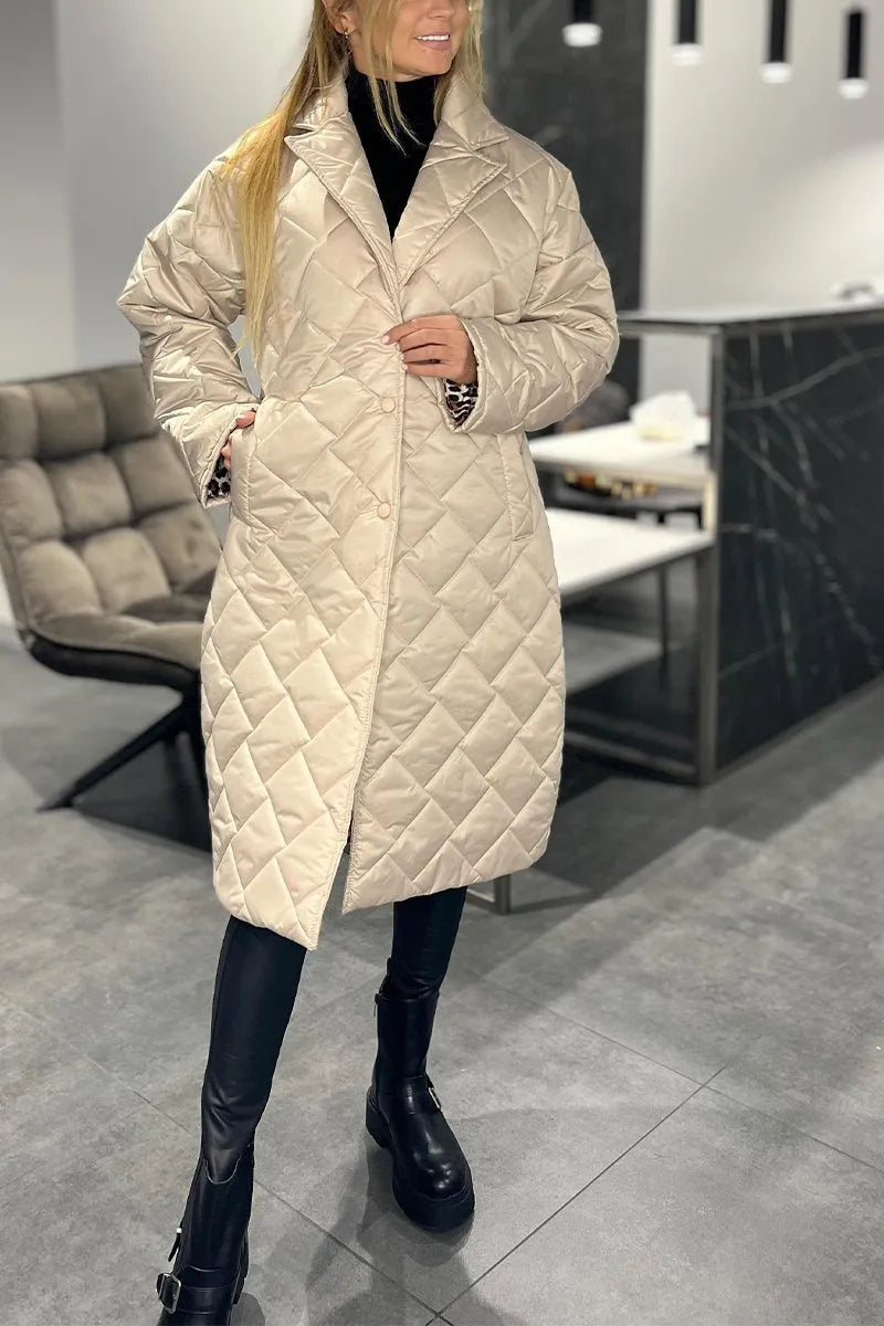 Reversible Quilted Coat with Printed Reverse