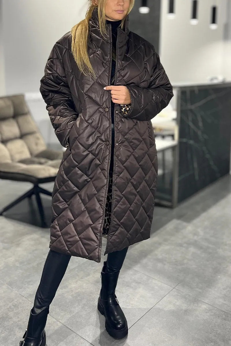 Reversible Quilted Coat with Printed Reverse