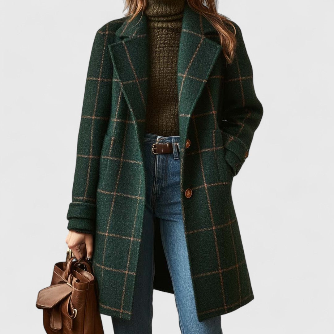 Tailored Plaid Coat with Structured Lapel