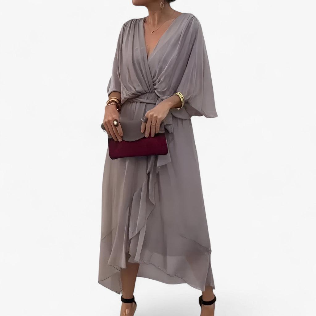 Flowing V-Neck Chiffon Dress for Evenings and Weddings