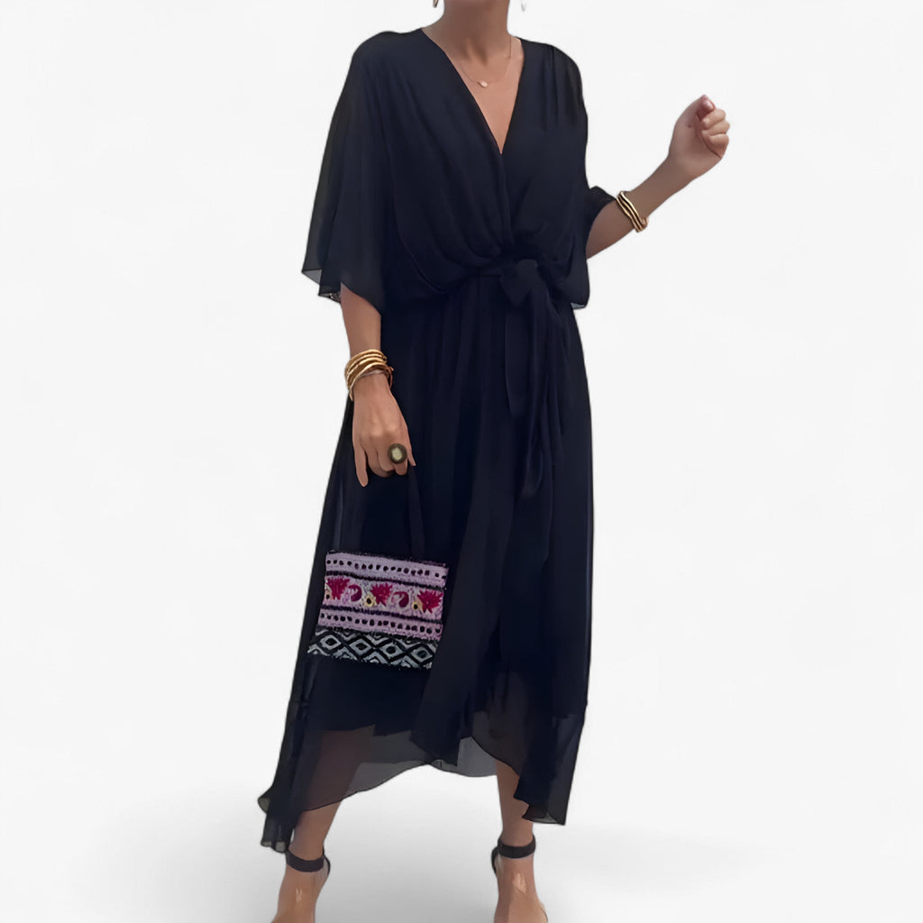 Flowing V-Neck Chiffon Dress for Evenings and Weddings