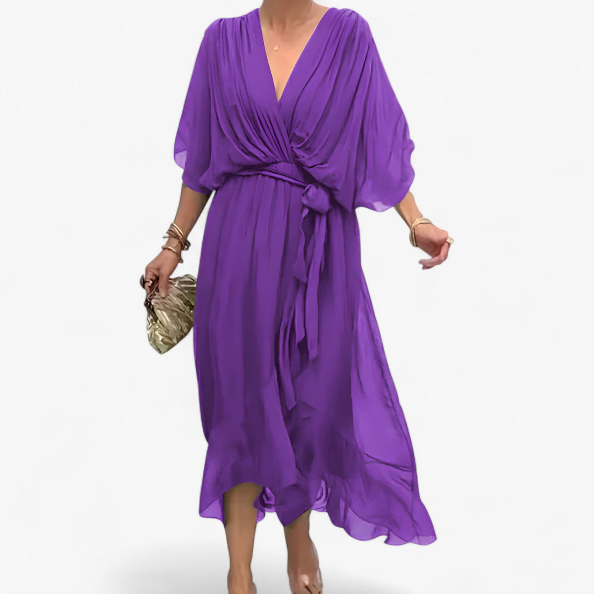 Flowing V-Neck Chiffon Dress for Evenings and Weddings