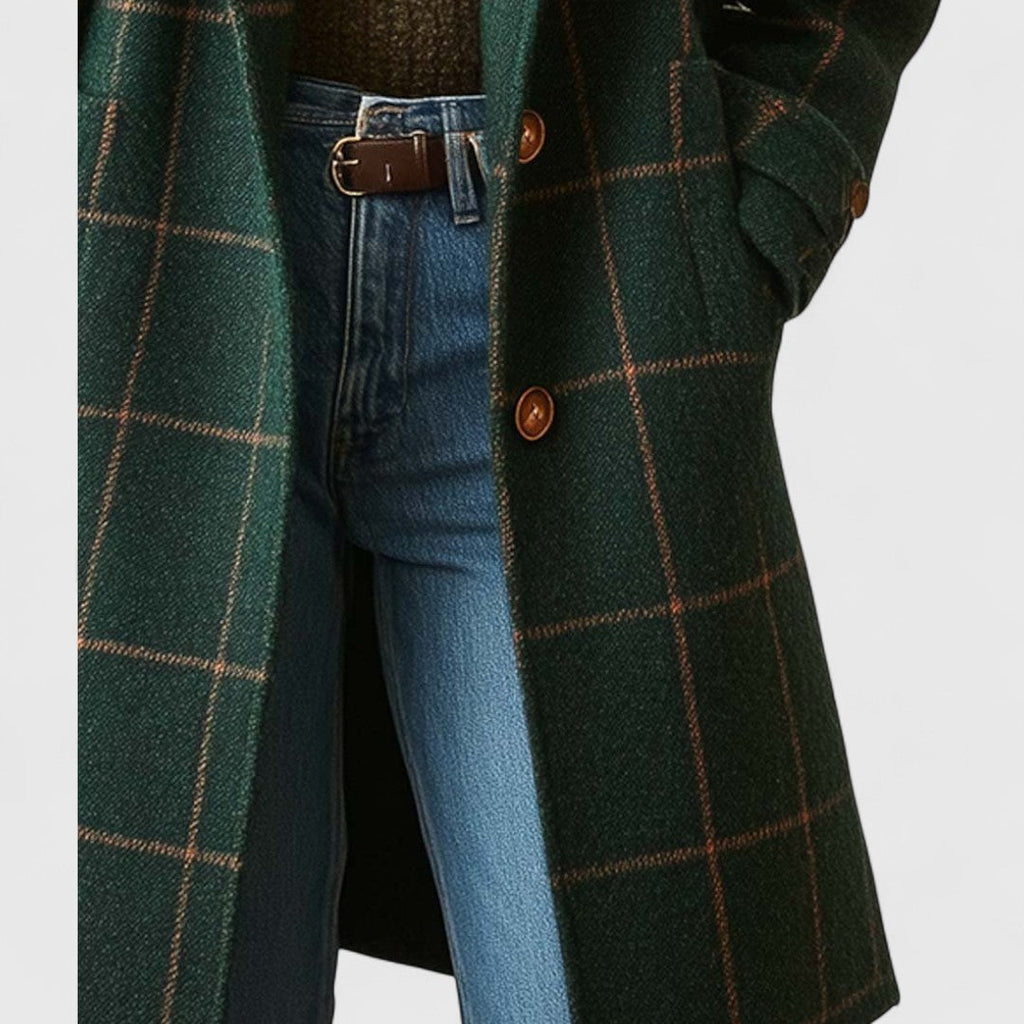 Tailored Plaid Coat with Structured Lapel
