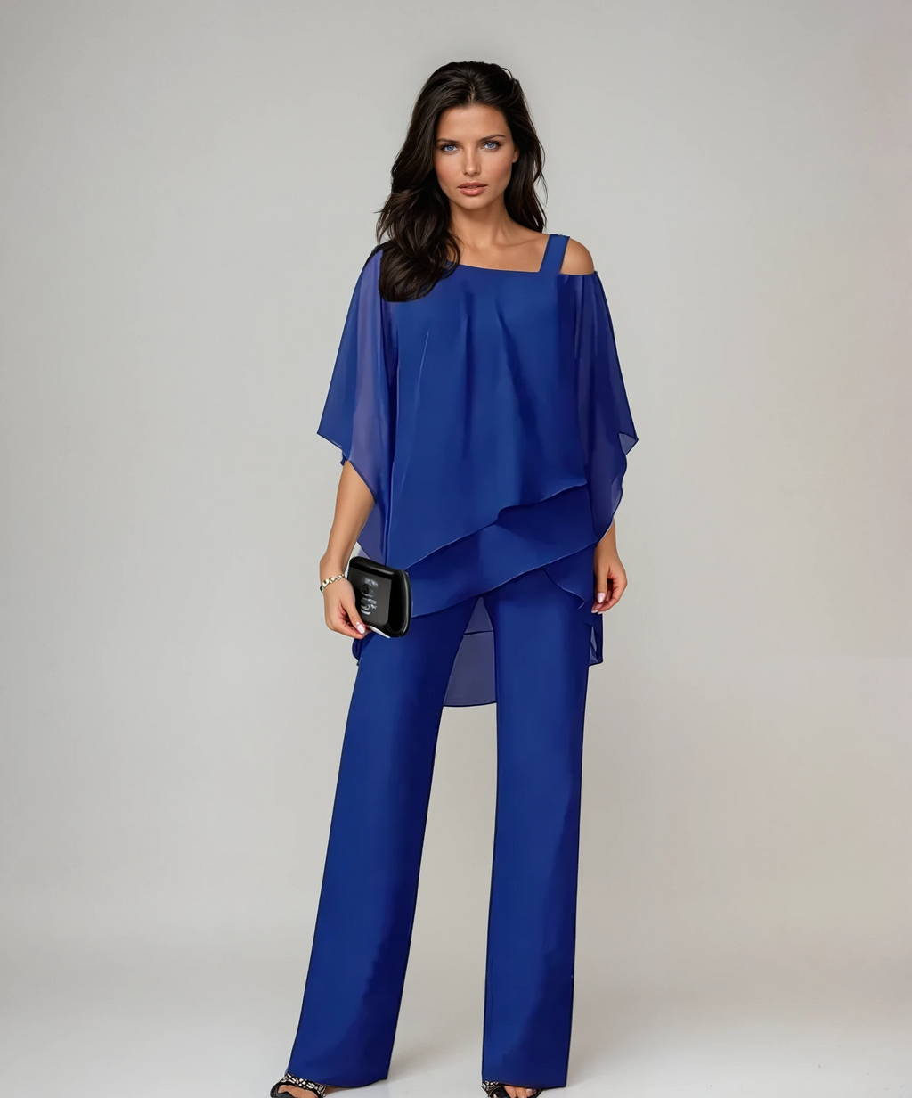 Conjunto de dos piezas por capas con pantalones de pierna ancha y cintura elástica