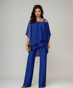 Conjunto de dos piezas por capas con pantalones de pierna ancha y cintura elástica