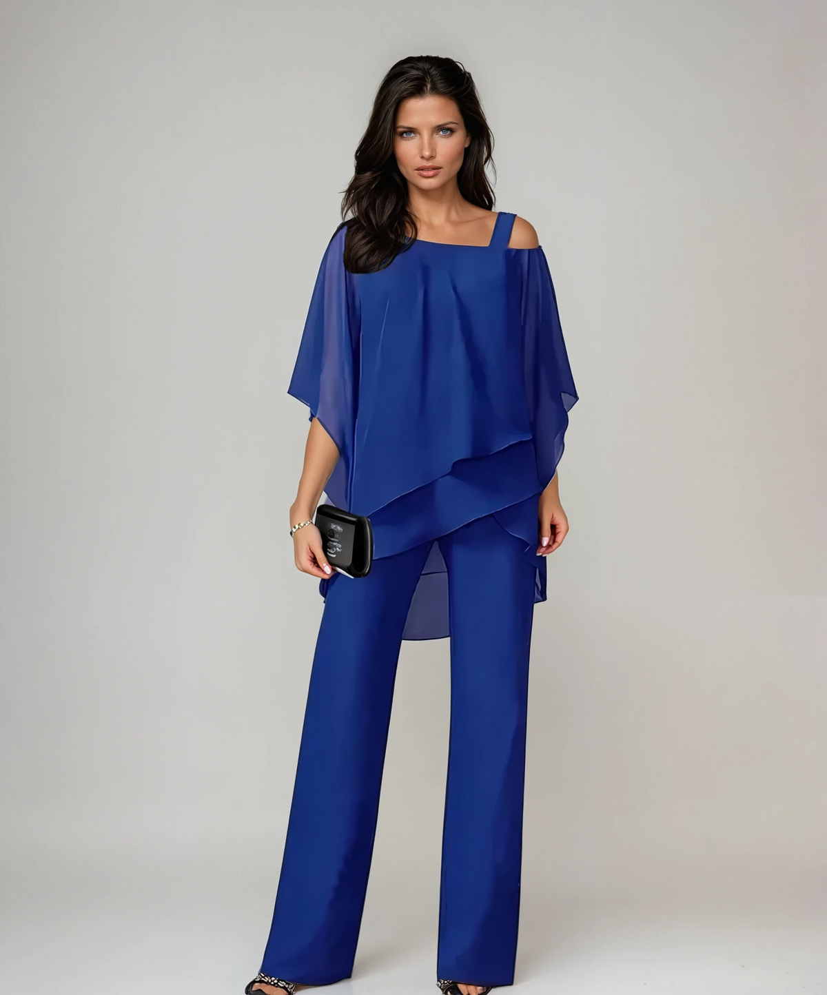 Layered Two Piece Set with Wide Leg Elasticated Trousers