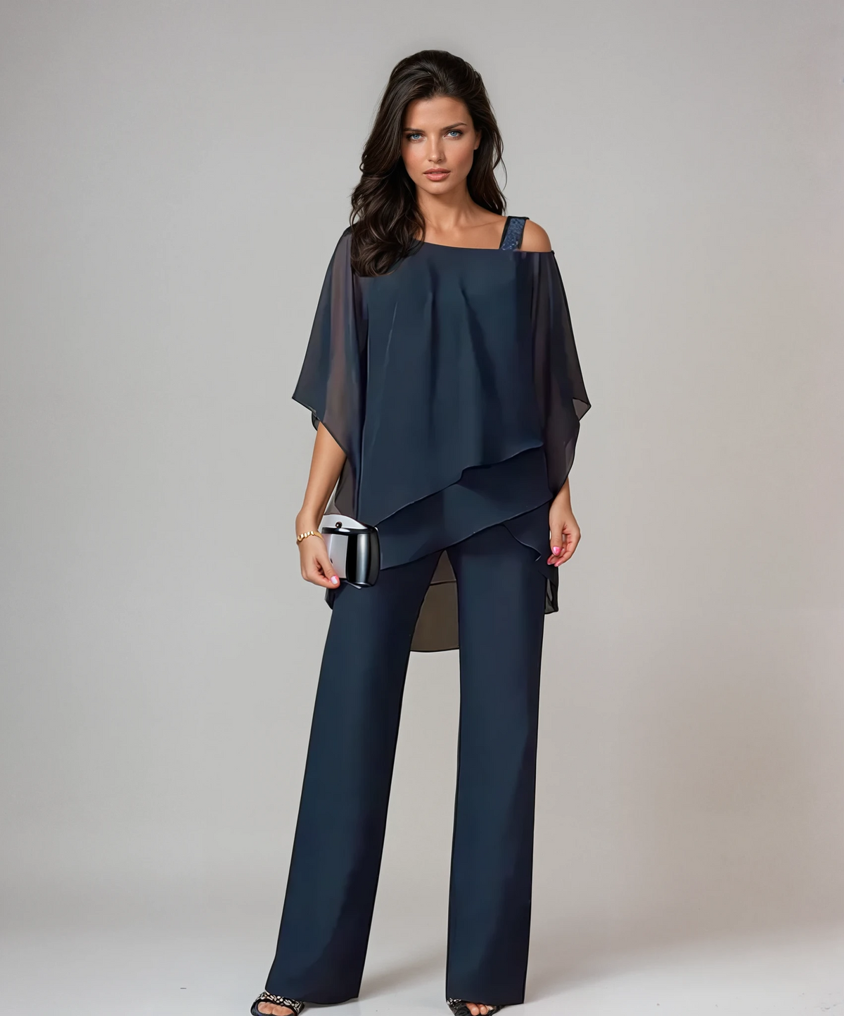 Layered Two Piece Set with Wide Leg Elasticated Trousers