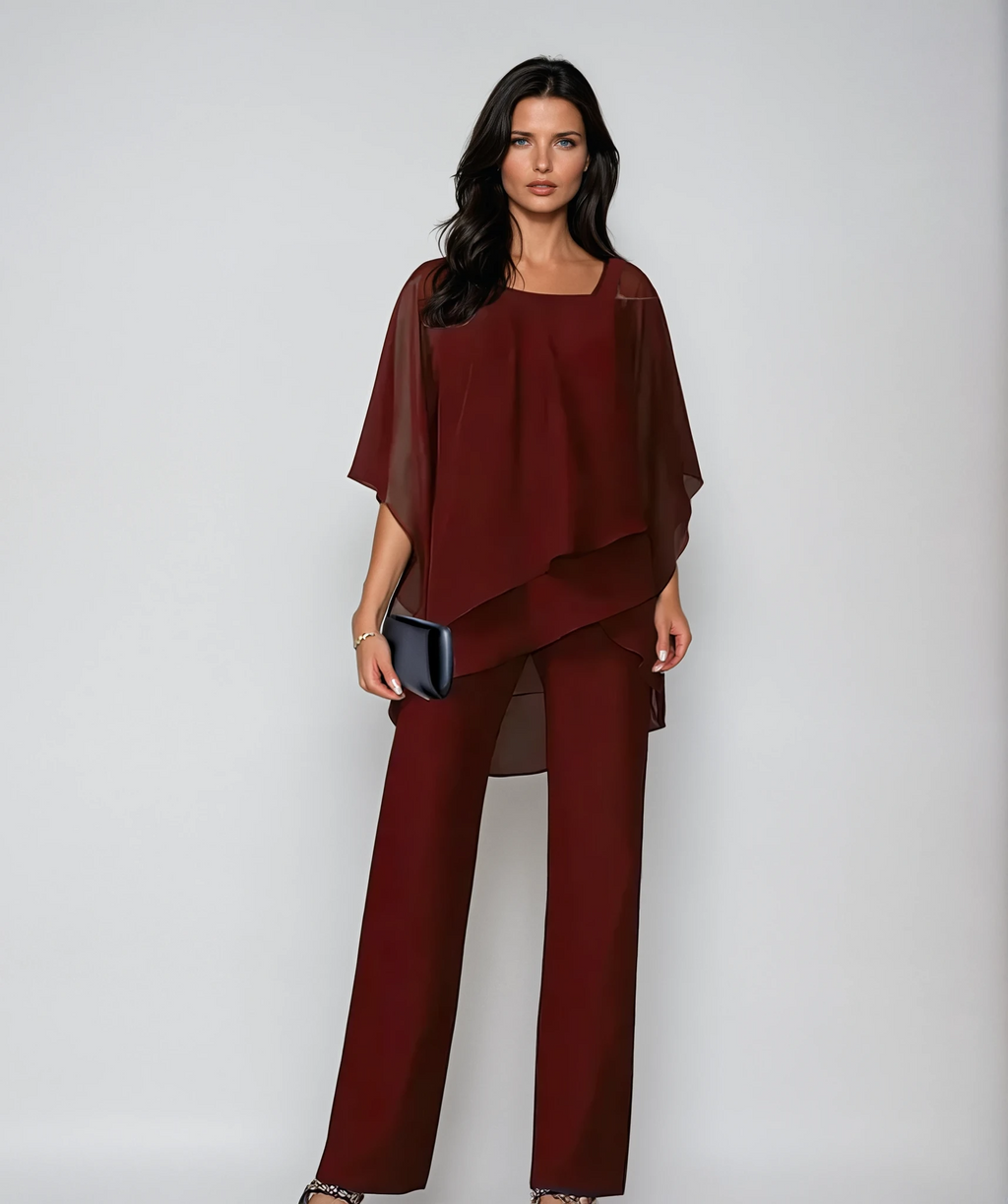 Conjunto de dos piezas por capas con pantalones de pierna ancha y cintura elástica