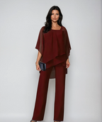 Conjunto de dos piezas por capas con pantalones de pierna ancha y cintura elástica