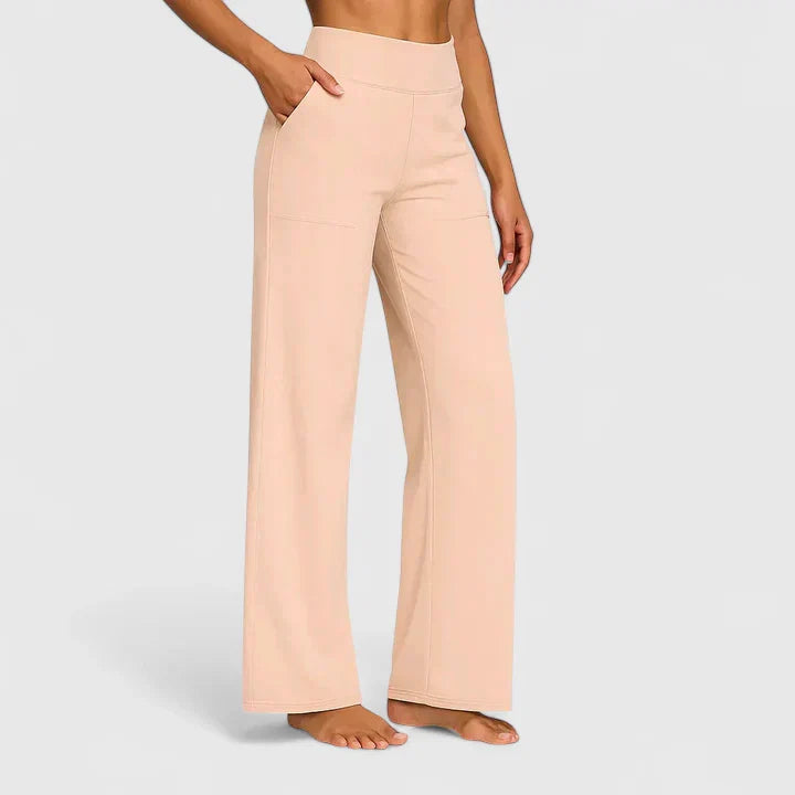 Straight Leg Trousers with Elasticated Waist and Pockets