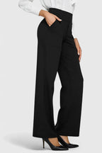 Straight Leg Trousers with Elasticated Waist and Pockets