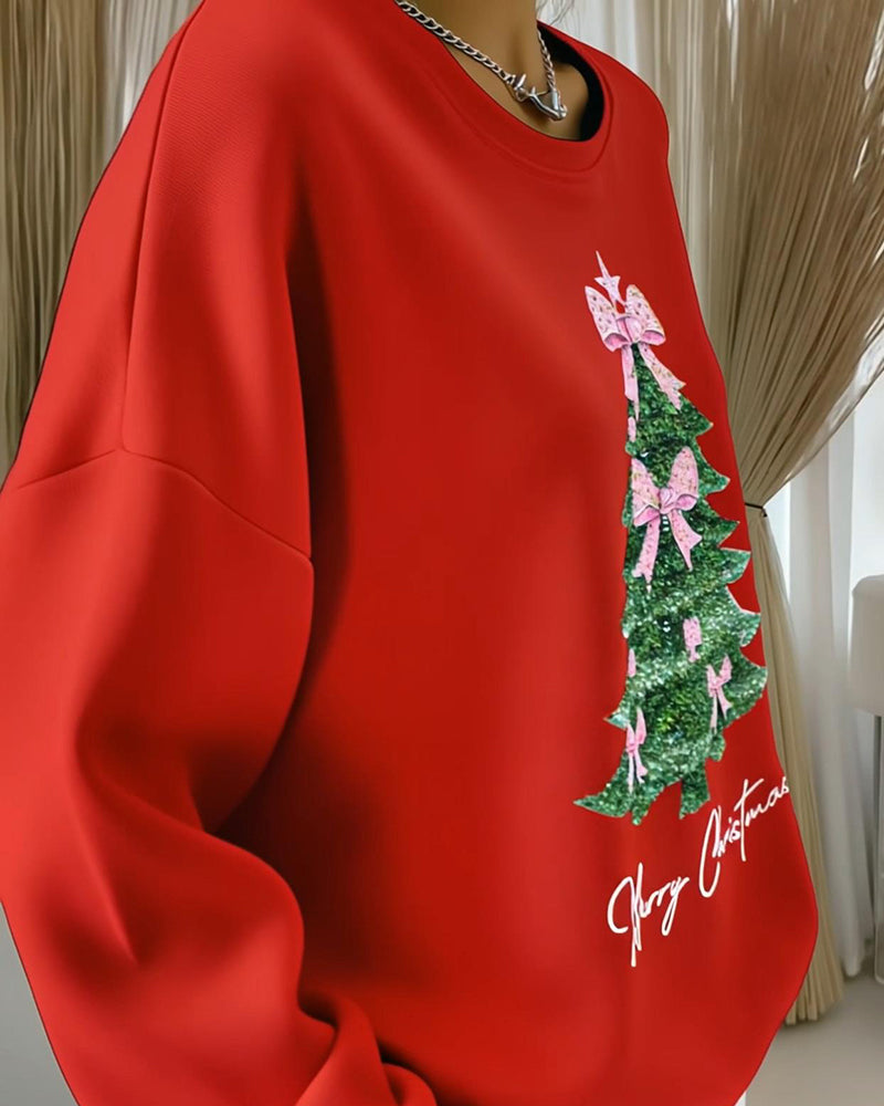 Sweatshirt med rund halsringning och festligt tryck