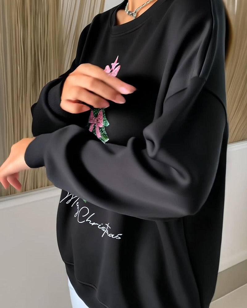 Sweatshirt med rund halsringning och festligt tryck