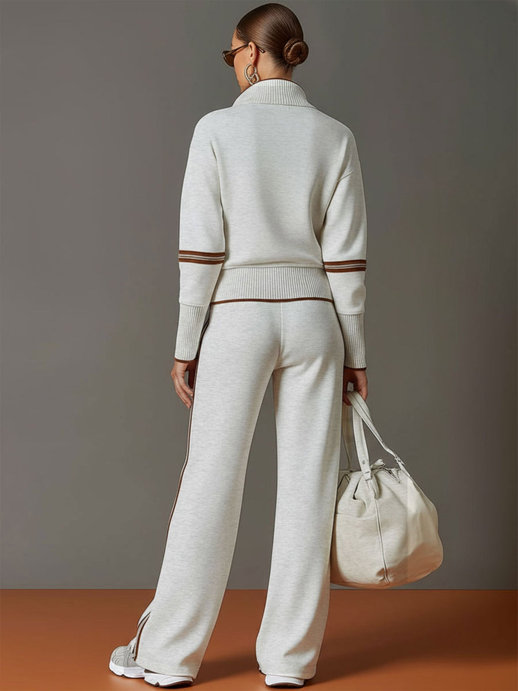 Conjunto de dos piezas de rayas con blusa y pantalones de pierna ancha