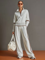 Conjunto de dos piezas de rayas con blusa y pantalones de pierna ancha