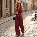 Halter Neck Jumpsuit with Panelled Seams and Wide Leg