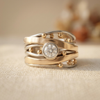 Artisan Inlay Band Ring with Zirconia Accent in Gold Colour