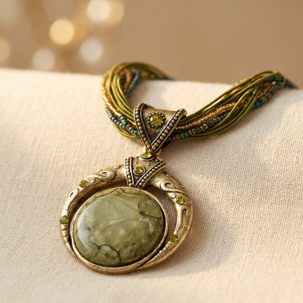 Vintagehalsband med kristallhänge i etnisk stil i fyra färger
