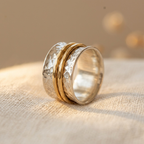 Vintage-Style Textured Two-Tone Artisan Band Ring for Stacking