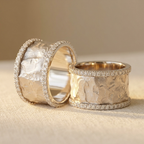 Wide Statement Ring with Vintage Style in Silver Colour