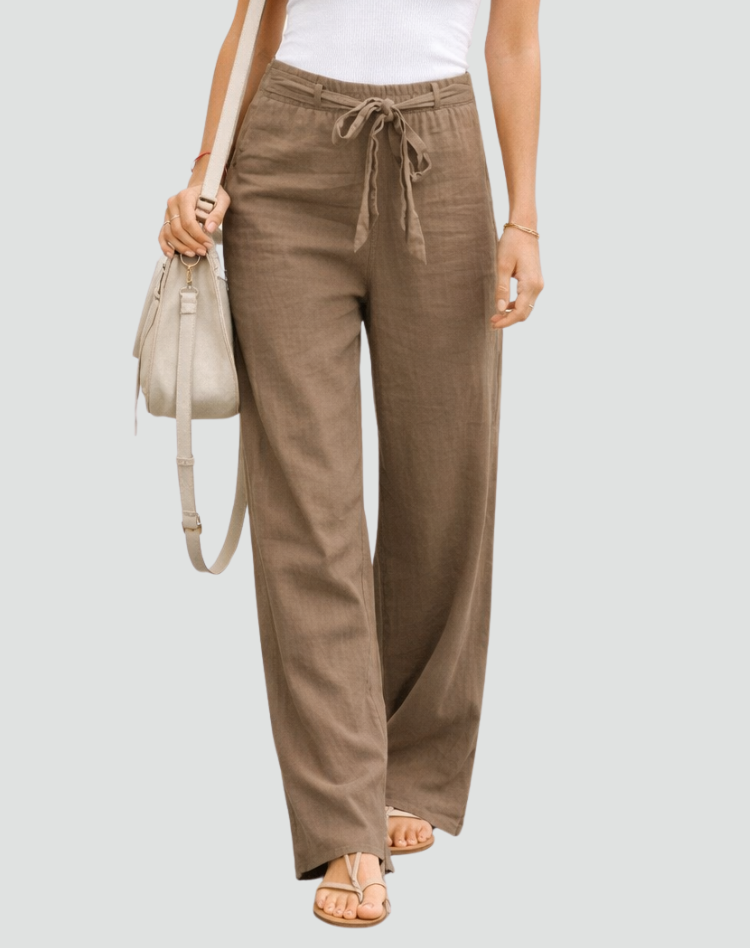 Wide-Leg Linen Trousers with Adjustable Drawstring Waist