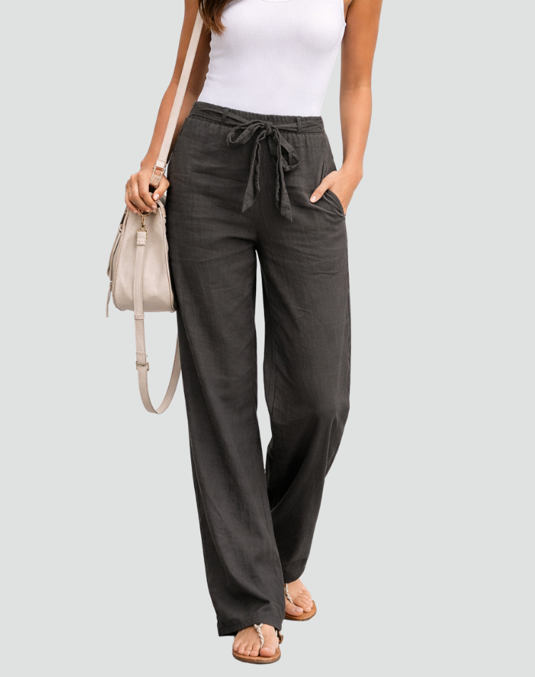 Wide-Leg Linen Trousers with Adjustable Drawstring Waist