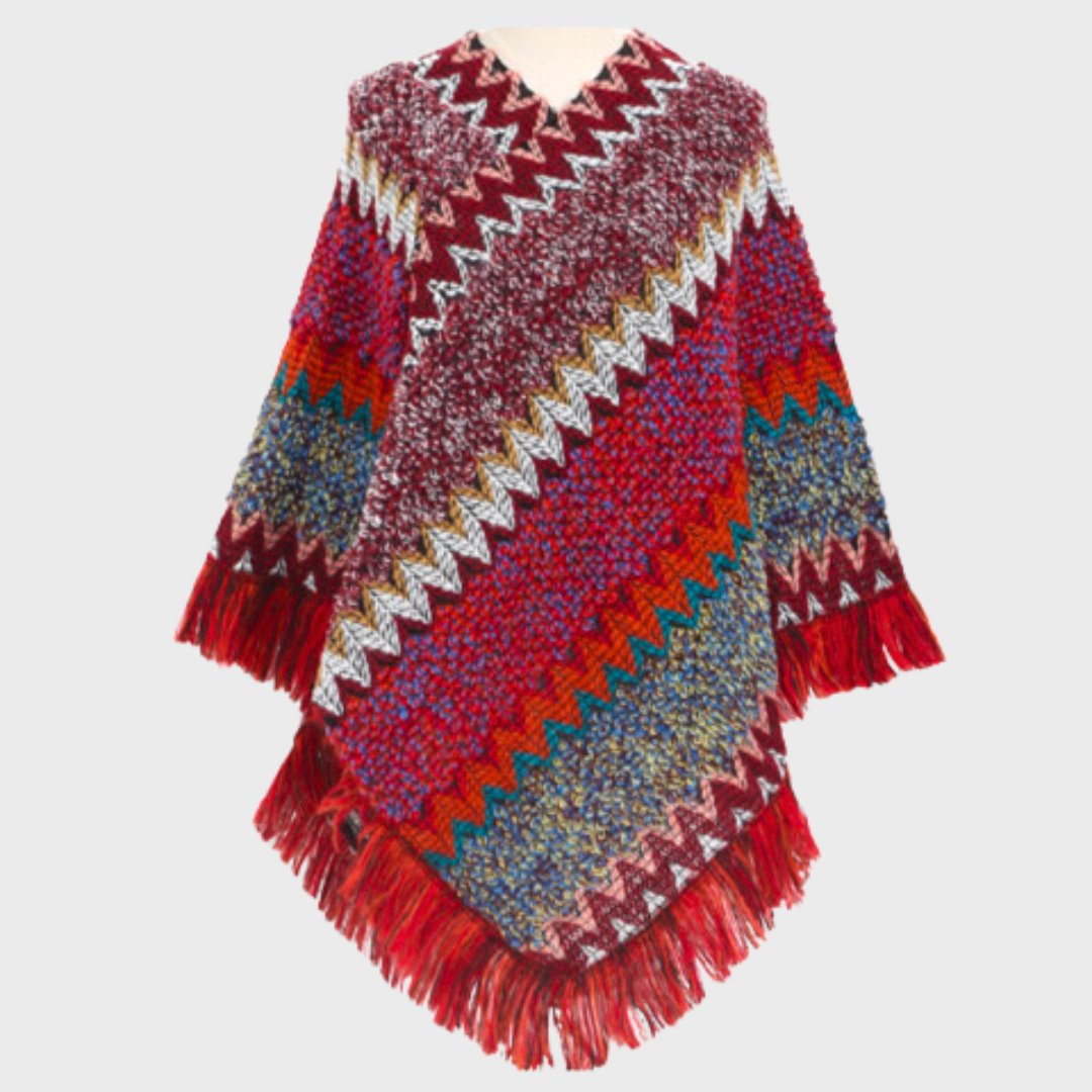 Poncho de punto de estilo boho con un ajuste holgado y acogedor