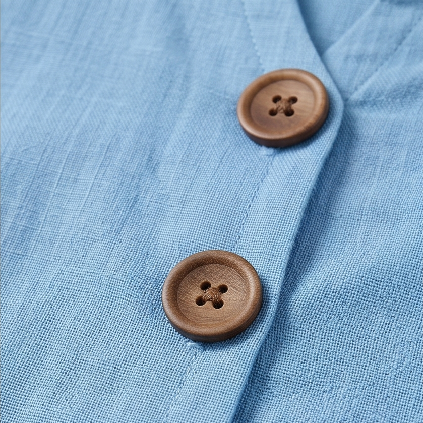 Breezy Midi Dress with Front Pleat and Wood Buttons