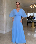 Vestido largo plisado hasta el suelo con mangas murciélago