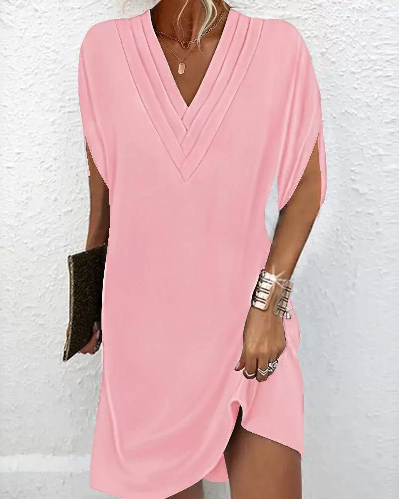 Solid Colour Maxi Dress with Slit Sleeve Detail