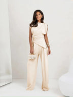 Draped Sleeveless Two Piece Set with Wide Leg Trousers
